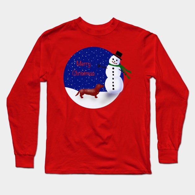 Merry Christmas Dachshund Long Sleeve T-Shirt by CATiltedArt